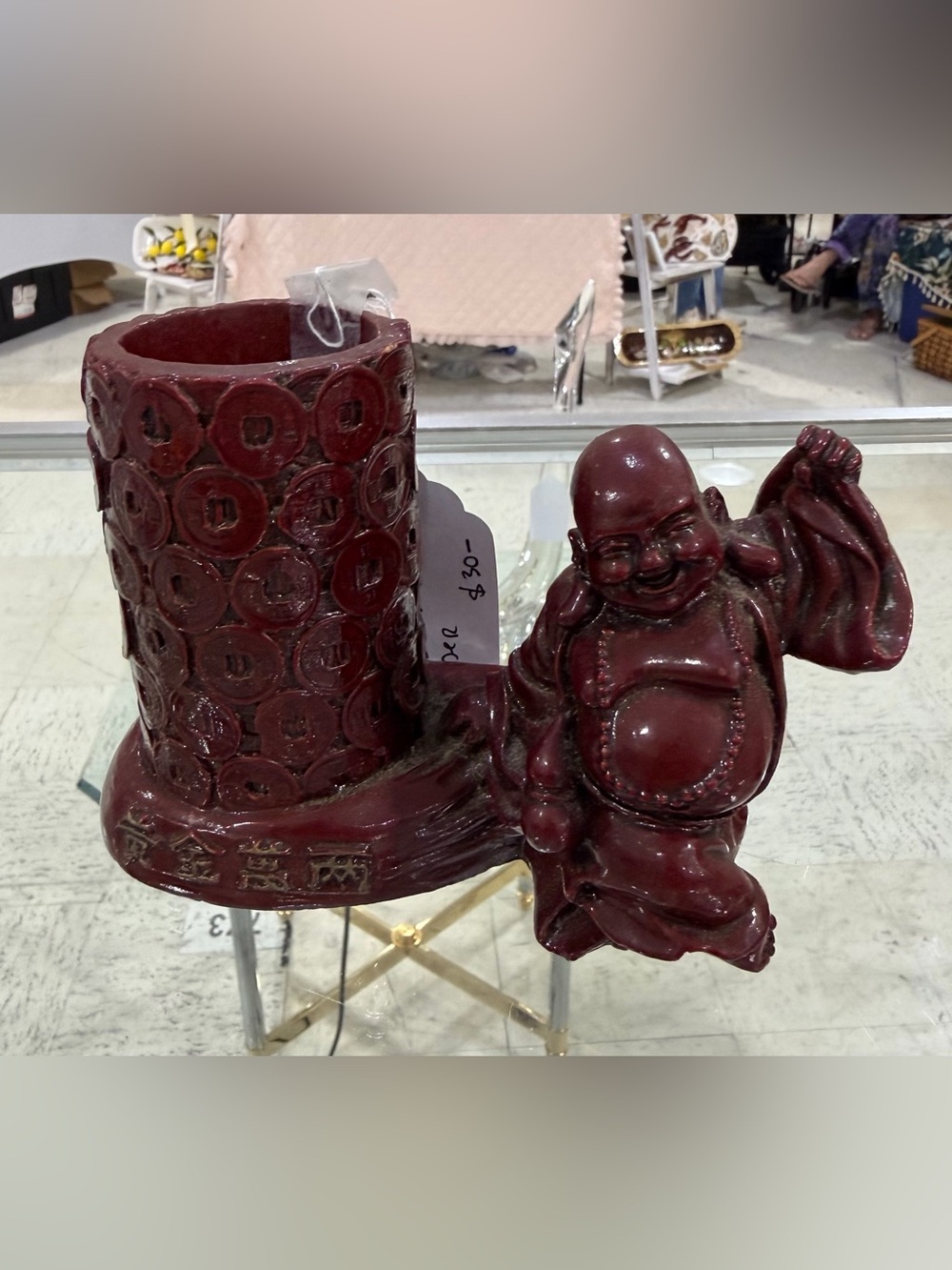 Vintage Buddha Red Resin Sculpture Holder 4x5